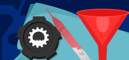 Image du bouchon de transmission, de l'entonnoir et de la jauge sur un chiffon